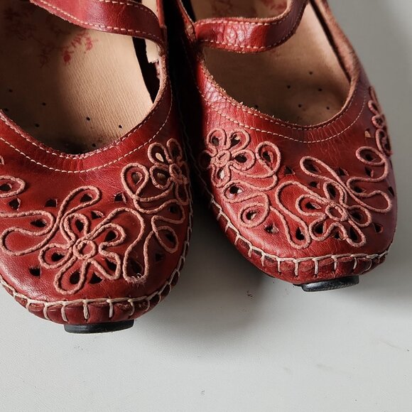 PIKOLINOS | Jerez Ballerina Flats Mary Jane Red Leather Laser Cut Sz 38 - Picture 2 of 5